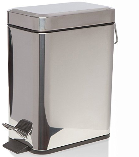 HOMION PEDAL BIN BATHROOM 5L SLIM RECTANGULAR REMOVABLE BUCKET WASTE DUST SLIMLINE EASY TO CLEAN 5 LITRE TOILET STAINLESS STEEL (Silver)