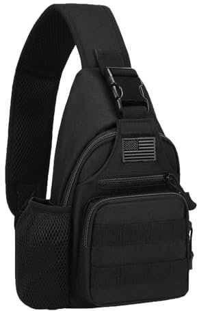 ZHIERNA Tactical Sling Crossbody Backpack with Water Bottle Holder, MOLLE EDC Shoulder Sling Chest Bags with USB Charging Port for Travel Walk(Black)
