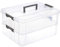 IGNPION 2-Tier Stackable Craft Storage Box Plastic Adjustable Storage Containers with Carry Handle Transparent Containers Organiser for Art & Craft Toys, Sewing Accessories, Dark Grey