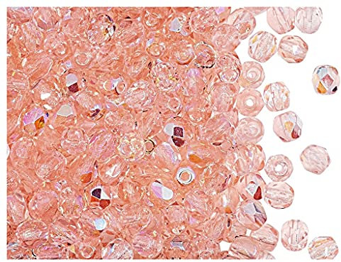 600 perlas de cristal checas pulidas a fuego, redondas, 4 mm, rasaline AB (iris transparente rosa claro)