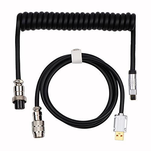 EPOMAKER Puff Aviator Coiled - Cavo a spirale per tastiera da gioco meccanica, connettore stile Aviation rimovibile tipo C, per Mac/Win/Gamer, nero (Puff Black)