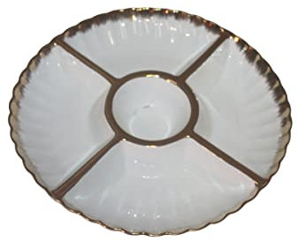 Assiette ronde en céramique à 5 compartiments pour fruits secs - Plateau de service pour apéritif - Plateau de service divisé - Plateau de service pour bonbons, desserts, collations à noix (bord doré)