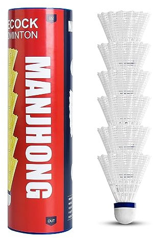 MANJHONG Federbälle Nylon Badminton Bälle für Anfänger, Freizeit, Training, Indoor und Outdoor Spiele, (Kork) 6er Weiß