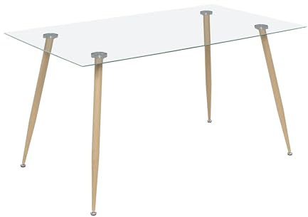 MOG CASA Mesa de Comedor Fija Rectangular Beale | 160 x 80 x 75 cm | Ideal para Cocina o Salón | Materiales Resistentes | Tablero Transparente de 10 MM de Espesor | Patas de Metal en Imitación Madera