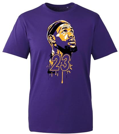 Premium Basketball T-Shirt in Lakers Farben mit Lebron James Motiv (DE/NL/SE/PL, Alphanumerisch, S, Regular, Regular, Lila)