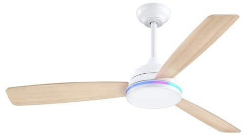 activeallbrite Ventilador de Techo con Mando a Distancia, Motor DC, 6 Velocidades, Ultra silencioso, Función Verano-Invierno, Temporizador, 3 Aspas 132 de Diámetro,Claro Madera