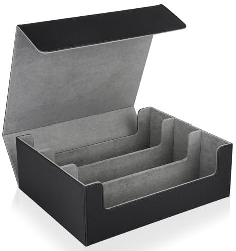 TOPTAN Card Deck Case Organizer for Trading Cards, 1800+ PU Leather Card Deck Storage Box with Magnetic Closure for MTG TCG Yugioh Sport Cards, Black and Grey