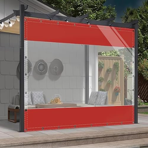 HQQMNY Transparent Outdoorvorhang Plane mit Ösen H2mxL4m PVC Winddicht Vorhang 0.5mm Wasserdichter Planen Trennvorhang für Garage Terrassen Gartenlauben Balkon Rot
