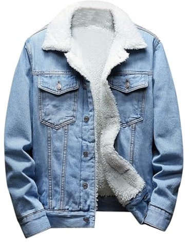 Generico Giubbotto Uomo Foderato in Pile Giacca Jeans Uomo Invernale Slim Fit Giacca Moto Vintage Moda Giacca di Denim Giacca Imbottita di Velluto Cappotto di Jeans