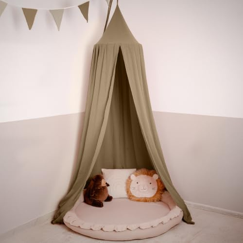 lilimaus Baldachin Kinderzimmer mit Goldapplikation [in 12 Farben] Betthimmel aus 100% Baumwolle Musselin Mädchen & Jungen - Babybett Himmel als Babyzimmer Deko - Vorhang für Kinderbett, Kuschelecke