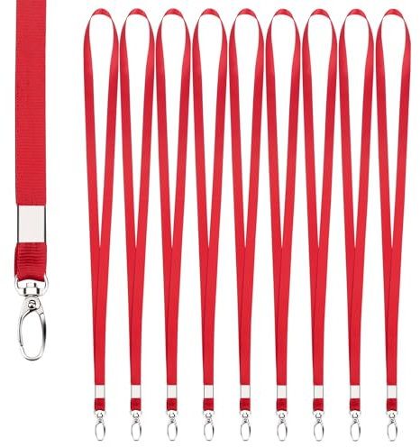 Segus Schlüsselanhänger Band, 10 Stück Schlüsselband mit Karabiner, Umhängeband Schlüssel, Lanyard für Büro, Schule, Krankenhaus, Fabrik (Rot)