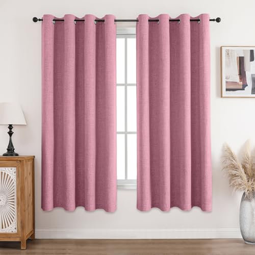 CUCRAF Vorhang 100% Blickdicht Leinen Gardinen mit Ösen Verdunklungsvorhänge Gardinen Rosa H183 x B117 cm 2er Set, Thermovorhang Kälteschutz Schallschutz Vorhang für Wohnzimmer Schlafzimmer