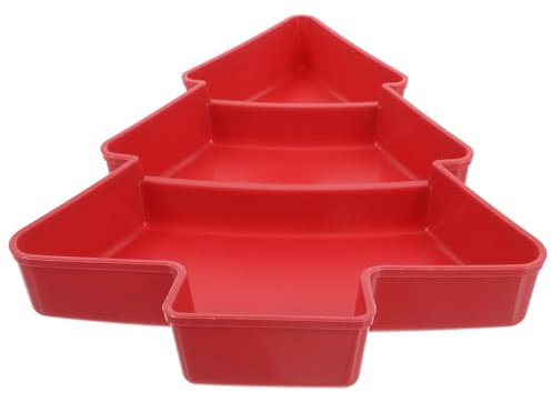 CIYODO Bandeja de Aperitivos Forma de Árbol de Navidad Plato de Plástico Rojo con Compartimentos para Snacks Dulces y Frutas para Fiestas y Celebraciones Navideñas