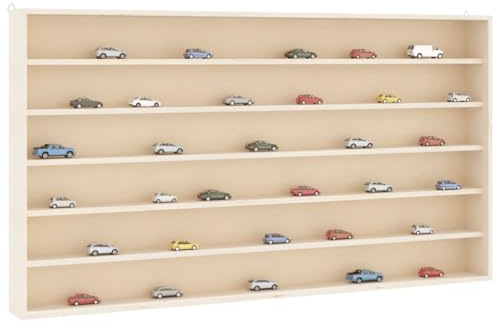GeenYuu Wooden Collector's Display Cabinet, 100 x 8.5 x 55 cm Wall Shelf with 6 Compartments, Plywood Display Cabinet for Bedroom, Bathroom, Living Room, Wall Mounting