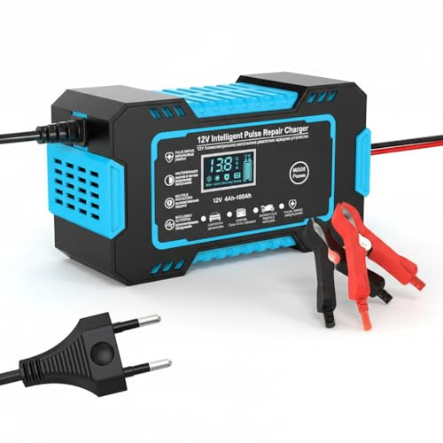 DAHJSD Chargeur Batterie pour Yamaha MT01 Kodo – 12V 6A Chargeur Intelligent Auto/Moto, Écran LCD, Arrêt Auto, Charge Protections Multiples,C Blue