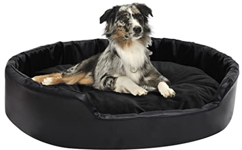 Mangloder Hundebett Schwarz 90x79x20 cm Plüsch und Kunstleder Haustier Sofa Kissen mit Rutschfester Polsterung, waschbarer abziehbarer Bezug für Hund und Katze