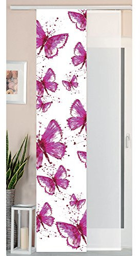 Gardinenbox 2er Set Schiebegardine Flächenvorhang Wildseide Optik und Voile Paneel, 245x45, Butterfly, 80400