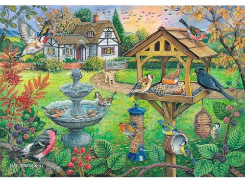 The House of Puzzles - Bird Table Jigsaw - Big 500 Piece Jigsaws Age 3+ For Adults, Extra Large Pieces, Artist Illustrated, Scenic Landscape, Deluxe Puzzle Gifts