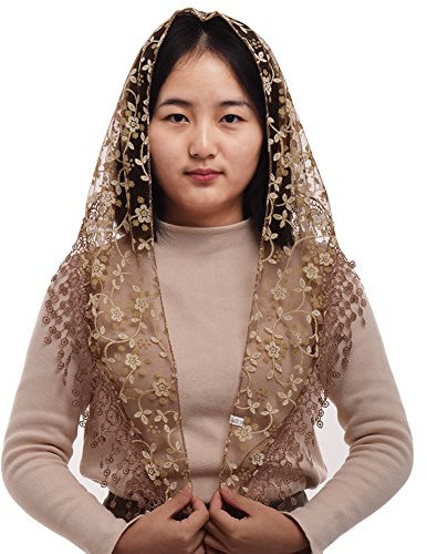 BLESSUME Frau Dreieck Muster Schleier Klassisch Mantilla Weich Spitze Kapelle Schleier (Brown)