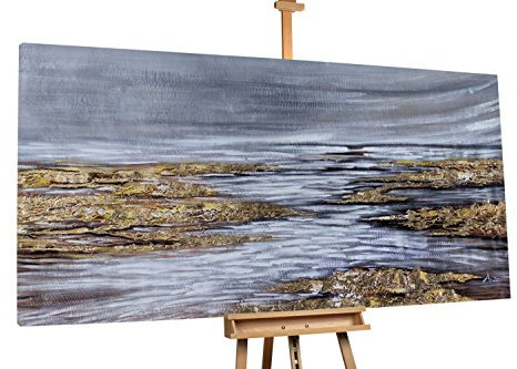 KunstLoft® XXL Gemälde 'Himmelsdach' 200x100cm | original handgemalte Bilder | Abstrakt Grau Gold Braun | Leinwand-Bild Ölgemälde einteilig groß | Modernes Kunst Ölbild