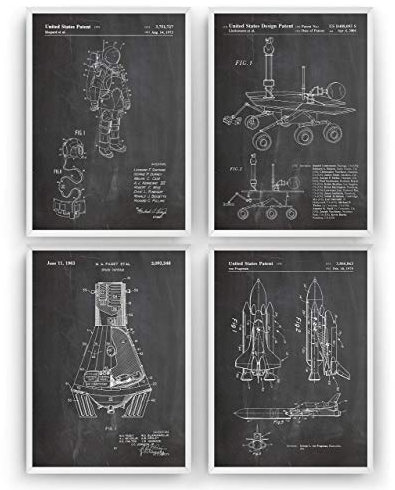 Outer Space Patent Poster - Set Of 4 - Nasa Science Print Gift Astronaut Vintage Blueprint Spaceship Aerospace Wall Art Bedroom Sci-Fi Fan Decor Rocket - Frame Not Included