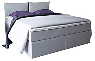 Betten Jumbo Noble Boxspringbett 180x200 mit 7-Zonen TFK Härtegrad H3 und 10 cm V2-Topper | Farbe Grau | 140-200 x 200 cm verfügbar | Wahlweise mit Bettkasten