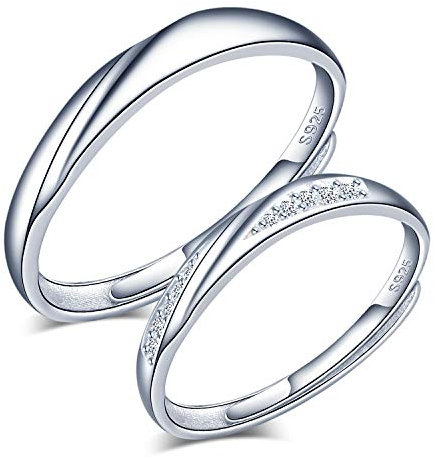 CPSLOVE Anello coppia in argento sterling 925, fedi nuziali in zircone intarsiato onda, Anelli uomo donna, misura regolabile, regalo di anniversario di matrimonio