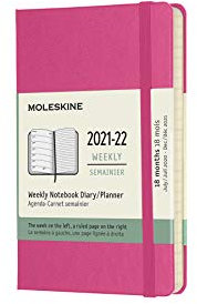 Moleskine - 18-Monats Wochenplaner/Terminplaner 2021/2022, Wochennotizbuch mit festem Einband und elastischem Verschluss, Format Pocket/A6 9 x 14 cm, Farbe Bougainvillea-Rosa, 208 Seiten