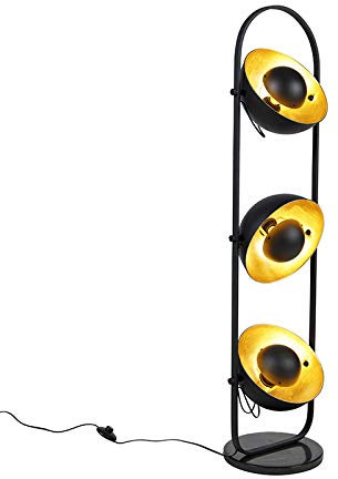 Qazqa - Modern Industrie I Vintage I Stehlampe schwarz mit Gold I Messingenen 3-Lichtern - Emilienne Novo I Wohnzimmer I Schlafzimmer - Stahl Länglich - LED geeignet E27