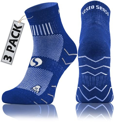 sesto senso 3 Paar Laufsocken Baumwolle Sportsocken Damen Herren Bunte Sport Socken 39-42 Blau