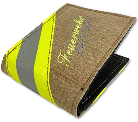Roter Hahn 112 Feuerwehr Geldbörse/Gold-M Feuerwehr 24-7-365 / Portemonnaie Geldtasche Portjuchhe Brieftasche Geldbeutel / 125 x 95 x 20 mm/Original gebrauchter Feuerwehrkleidung