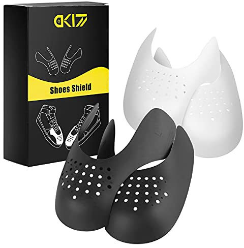 DK177 2 Pairs Sneaker Crease Protectors, Against Toe Box Shoe Creases, Anti Wrinkle Sneaker Shoe Crease Guards, Crease Protectors for Air Force 1, Women's UK Size 3-6.5-Black&White