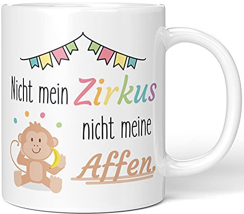JUNIWORDS Tasse, Nicht Mein Zirkus Nicht Meine Affen, Wähle Farbe, Weiß