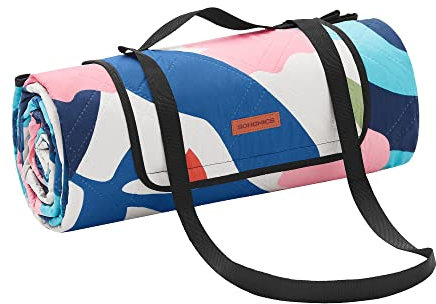 SONGMICS Picknickdecke, 300 x 200 cm, großer Teppich, für Camping, Park, Garten, Strand, wasserabweisend, maschinenwaschbar, faltbar, buntes Farn, GCM002Q03