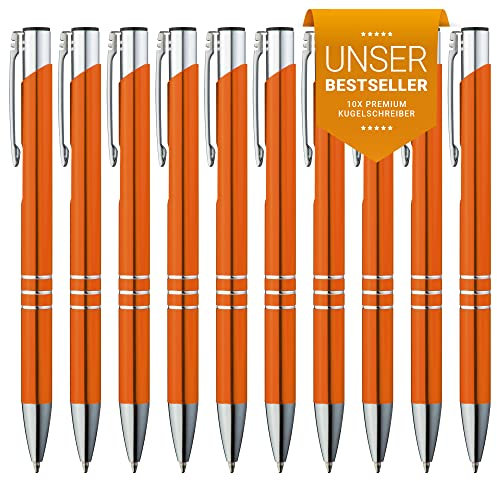 GIMEI® Metall Kugelschreiber 10 Stück | Premium Kugelschreiber Set Hochwertig, Kulli für einfaches & weiches Schreiben | Blauschreibender Kugelschreiber Orange als optischer Hingucker