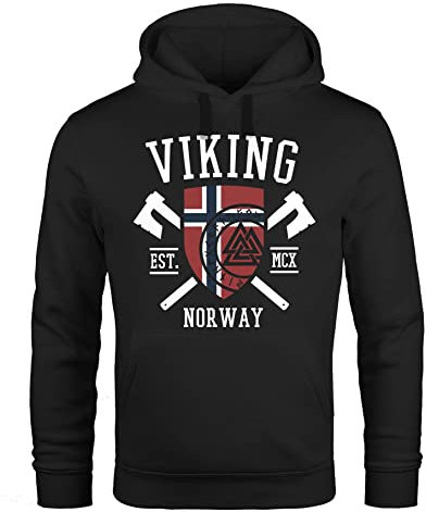 Neverless® Sudadera con capucha para hombre Viking Norway Bandera de Noruega Vikingo Nórdico Sudadera con Capucha Hombres Moda Estilo Calle, Viking Negro, 3XL