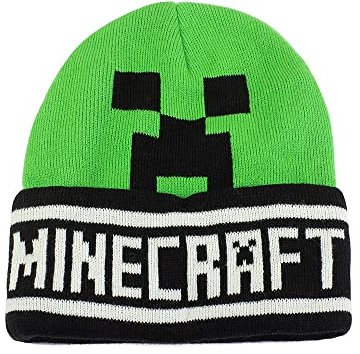 Offizielle Minecraft Creeper Mütze. Kappe grünes Logo und Schriftzug, Acryl, Einheitsgröße für Erwachsene und Jugendliche.