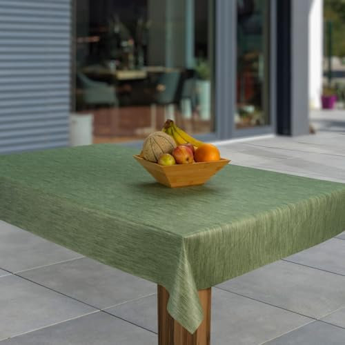 laro Wachstuch-Tischdecke Abwaschbar Garten-Tischdecke Wachstischdecke PVC Plastik-Tischdecken Eckig Meterware Wasserabweisend Abwischbar GAE, Muster:Leinenoptik Grün, Größe:140x240