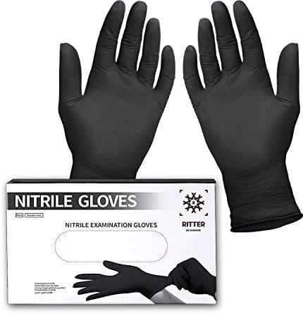 Ritter Premium Nitrilhandschuhe schwarz 100 Stück - Einweghandschuhe latexfrei - Einmalhandschuhe nitril puderfrei - Black Nitrile Gloves - Größe S