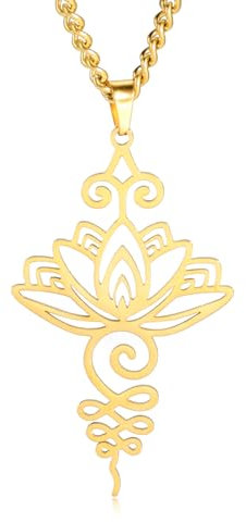 TEAMER Lotus Halskette Edelstahl Blume des Lebens Halskette Yoga Meditation Anhänger Inspirational Schmuck für Frauen Teens Mädchen (Stil 1 - Gold)
