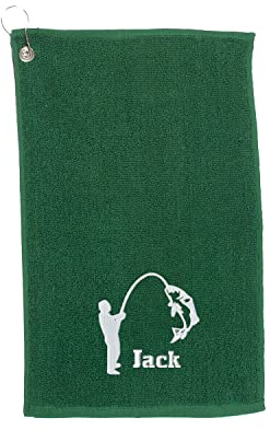 Active Window Films Personalised Embroidered Fishing Towel, Luxury Fishing Towel, Custom Gift for Fishermen/Women, Fishing Accessory Gift, Monogram Fishing Gift (Green, Fisherman)