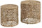 FineBuy Beistelltisch 2er Set Aluminium Gold Design Satztisch Metall Rund, Wohnzimmertisch Couchtisch Blumen-Muster Modern, Sofatisch 2-teilig Wohnzimmer Floristisch