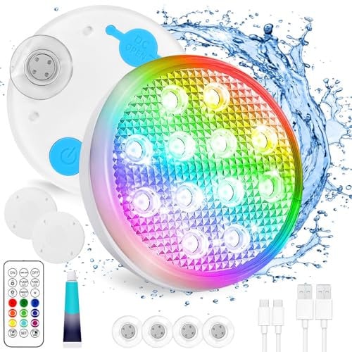 TEPENAR Wiederaufladbare Weihnachten LED Licht mit Fernbedienung IP68 Wasserdicht LED Weihnachtsbeleuchtung mit USB Wiederaufladbar Magnet Schwimmende für Weihnachten Deko Party drinnen (2 PCS)