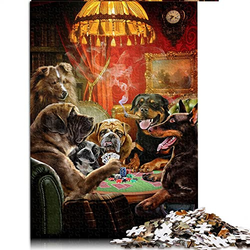 Puzzles for Adults 1000 Puzzles Dog Playing Poker Game Jigsaw Puzzle Cardboard puzzles Great Gift for Adults （Size 26x38cm）