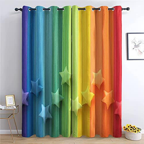 Buohwiwe Regenbogen Verdunkelungsvorhänge 3D Vorhänge Blickdicht Regenbogen Verdunkelungsvorhang mit Ösen für Schlafzimmer Kinderzimmer Wohnzimmer Dekoration Gardienen 183x214 cm