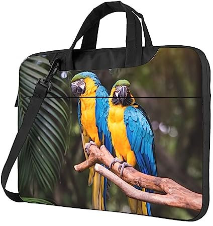 EVANEM Laptoptasche mit Papageien-Druck, Laptoptasche, Schultertasche, für Herren, Aktentasche für die Arbeit, Schwarz, 14 inch