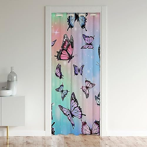 Schmetterling Türvorhang für Tür Privatsphäre Mädchen Schmetterlinge Druck Raumteiler Vorhang Abdeckung für Kinder Mädchen Bunte Regenbogen Fenster Behandlungen Glitzer Schrank Tür Abdeckung Vorhang