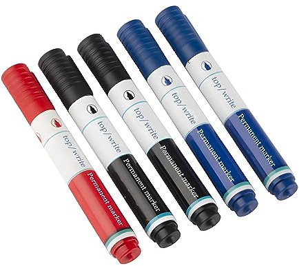 ECO 5x PERMANENT-MARKER Set Schwarz Blau Rot PL mit Rundspitze Filzstift Permanentmarker Stift wasserfest 49