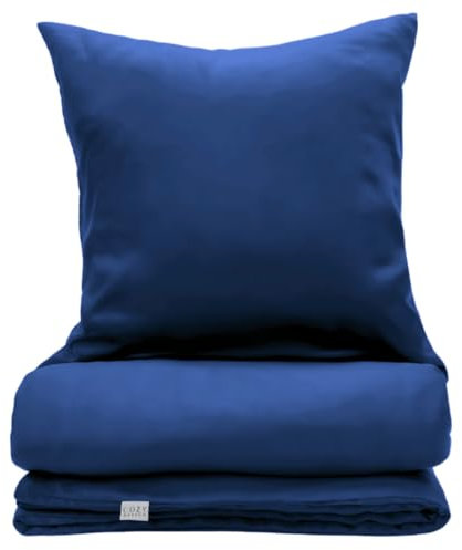 COZY HEAVEN | Luxus Lyocell Bettwäsche (Tencel™) | Gewonnen aus Eukalyptus u.a. | Ultra weich & hochwertig | Hypoallergen | Atmungsaktiv gegen Schweiß | Nachhaltig (135x200 + 40x80, Deep Blue)
