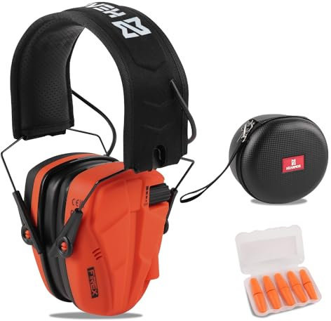 HEARMOR Electronic Shooting Gehörschutz mit Praktischer Aufbewahrungskoffer, Sound Amplification Noise Reduction Gehörschutz Ohrenschützer für Gun Range Jagd, Orange